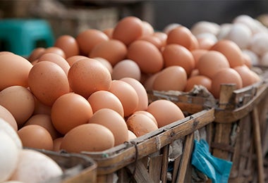 Una cubeta de huevos listos para ser usados en una receta antes de la rutina de ejercicio