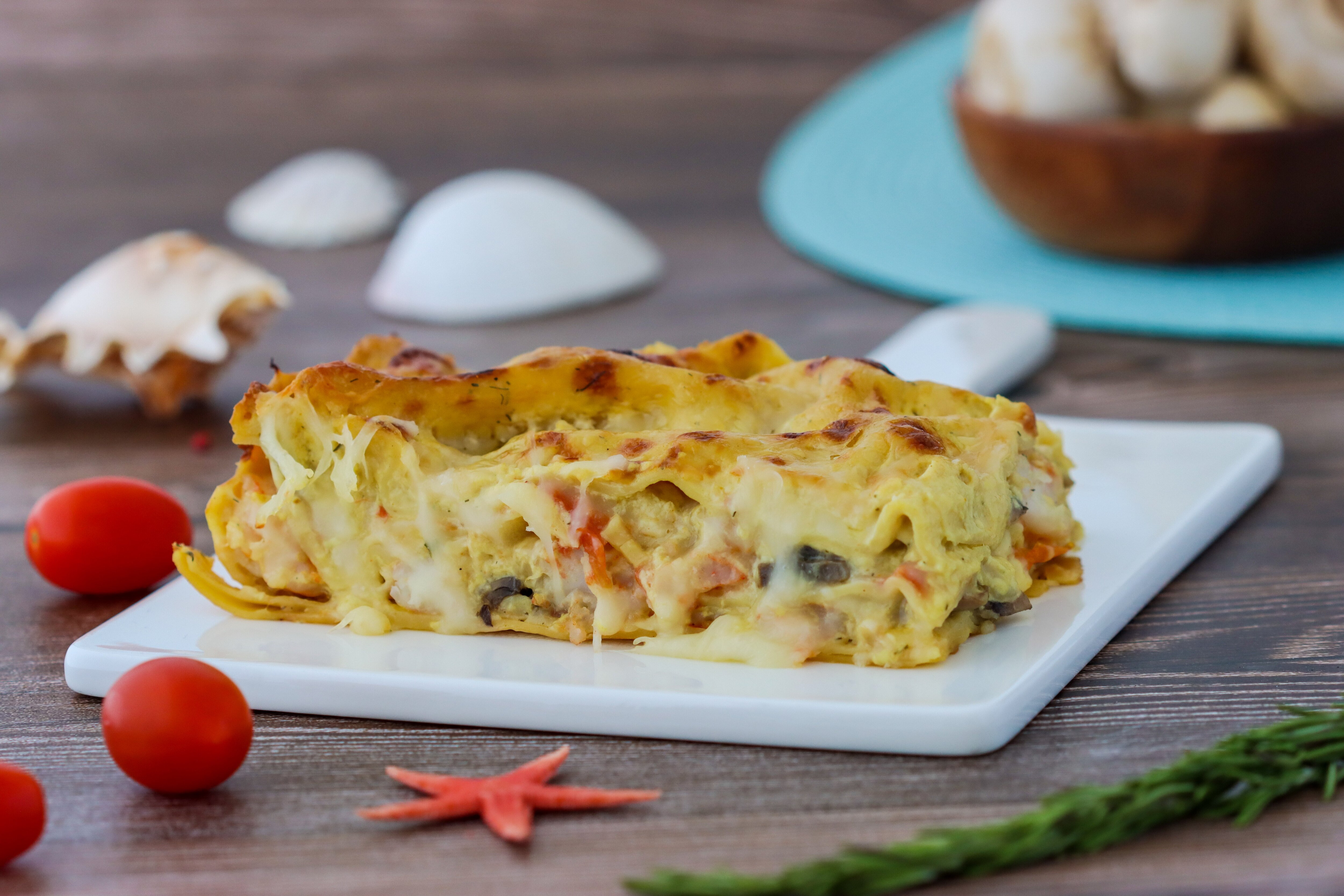 Lasaña de Camarones en Crema al Vino Lasaña de Camarones en Crema al Vino