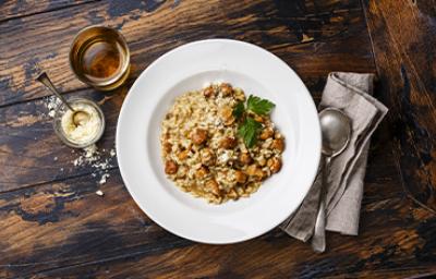 Risotto con café y champiñones Risotto con café y champiñones