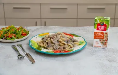 pasta con hongos en salsa blanca