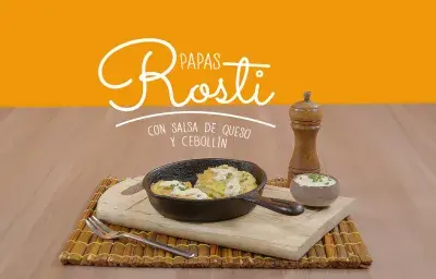 PAPA ROSTY CON SALSA DE QUESO Y CEBOLLIN